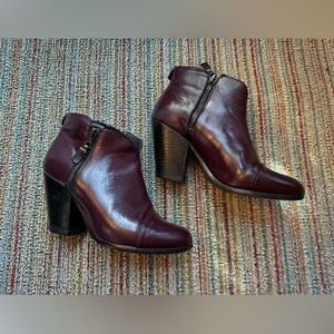 Rag & Bone Margot ankle booties - burgundy/plum leather side-zip - size 38/8